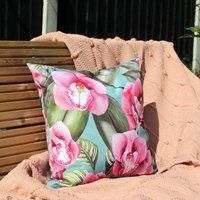Evans Lichfield Orchids Outdoor Polyester Filled Cushion, Duck Egg, 43 x 43cm