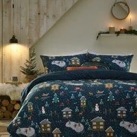 furn. Winter Pine Duvet Cover Set, Navy, Double