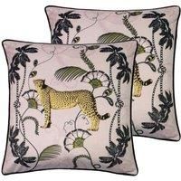 Paoletti Tropica Cheetah Polyester Filled Cushions (Twin Pack), Blush, 45 x 45cm