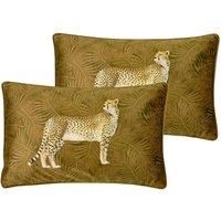 Paoletti Cheetah Forest Polyester Filled Cushions (Twin Pack), Gold, 30 x 50cm