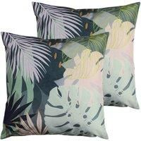furn. Leafy Outdoor Twin Pack Cushion - Teal - Square - 43cm x 43cm