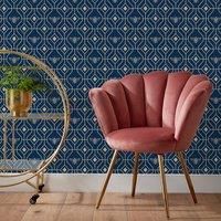 furn. Bee Deco Geometric Printed Wallpaper, Dark Blue