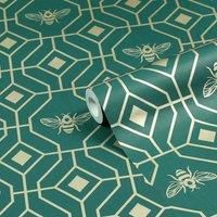 furn. Bee Deco Geometric Printed Wallpaper, Emerald
