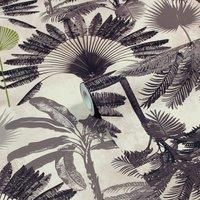 furn. Malaysian Palm Printed Wallpaper, Blush/Charcoal
