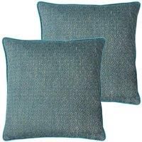 Paoletti Blenheim Polyester Filled Cushions (Twin Pack), Viscose, Polyester, Linen, Teal