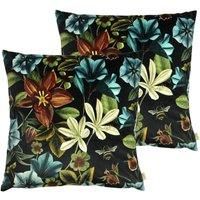 Evans Lichfield Midnight Garden Aquilegia Polyester Filled Cushions Twin Pack Teal 43 x 43cm