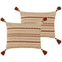 The Linen Yard Ganado Polyester Filled Cushions Twin Pack Cotton Pecan