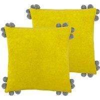 Furn. Hoola Polyester Filled Cushions Twin Pack Cotton Velvet Yellow/Grey