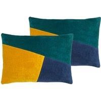 Furn. Morella Polyester Filled Cushions Twin Pack Cotton Velvet Emerald/Ochre/Navy