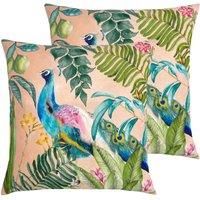 furn. Evans Lichfield Peacock Outdoor Twin Pack Cushion - Blush - Square - 43cm x 43cm