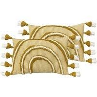 Furn. Rainbow Tufted Polyester Filled Cushions Twin Pack Cotton Ochre