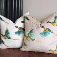 Evans Lichfield Country Flying Pheasants Polyester Filled Cushion, Mink, 43 x 43cm