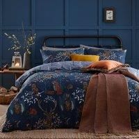 furn. Forest Fauna Double Duvet Cover Set, Cotton, Polyester, Navy (FORESTF/D02/NVY) , Blue