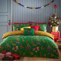 furn. Purrfect Christmas Toddler Duvet Cover Set, Cotton, Polyester, Green/Gold