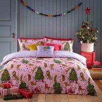 furn. Purrfect Christmas Toddler Duvet Cover Set, Cotton, Polyester, Pink/Lilac PURRFC/D00/PNLI Small Single