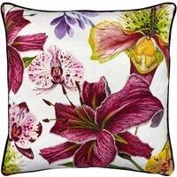 Paoletti Piped Kala Polyester Filled Cushion, Polyester, Cotton, Orchids