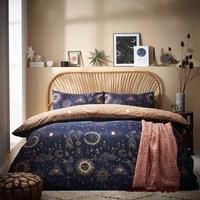 Furn. Constellation Double Duvet Cover Set, Cotton, Polyester, Gold/Navy, CONSTEL/D02/GNV
