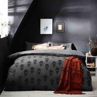 The Linen Yard Skulls Single Duvet Cover Set, Cotton, Charcoal