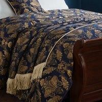 Paoletti Shiraz Floral Jacquard Fringed Throw, Navy, 130 x 170cm