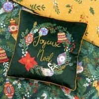 Deck The Halls Embroidered Printed Piped Velvet Cushion