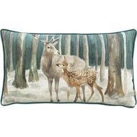 Evans Lichfield Stag Scene Polyester Filled Cushion, Teal