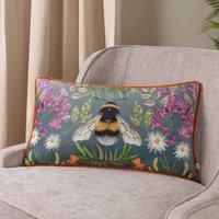 Wylder Nature House of Bloom Zinnia Bee Rectangular Polyester Filled Cushion, 30 x 50cm