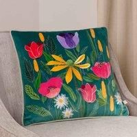 Wylder Nature House Of Bloom Celandine Polyester Filled Cushion, Teal, 43 x 43 cm