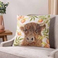 Evans Lichfield Grove Highland Cow Polyester Filled Cushion, Natural, 43 x 43cm