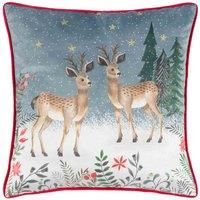 furn. Ditsy Festive Reindeer Velvet Piped Polyester Filled Cushion