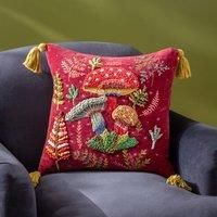 Wylder Nature Magic Mushrooms Embroidered Cushion Cover, Ruby Red