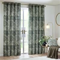Hoem Nola Abstract Eyelet Curtains In Olive 168 X 137Cm, Multi