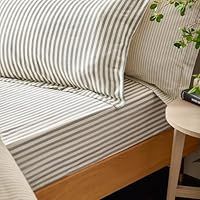 Yard Hebden Striped 100% Cotton Fitted Sheet, Grey