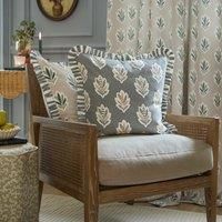 Sanderson Sessile Leaf Ruffle Trim 50cm x 50cm Filled Cushion Delph Blue