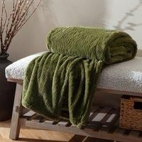 furn. Kallu Faux Fur Throw – Earthy Soft Fluffy Decorative Throw with Oxford Edge (Olive - 130x180cm)