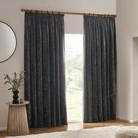 Yard Heavy Chenille Velvet Ready Made Pencil Pleat Curtains Charcoal
