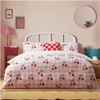 Heya Home Cherry Gingham Duvet Set – Reversible Polycotton Bedding Soft & Durable (Pink – Single)