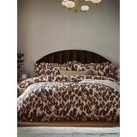furn. Leopard Printed Frill Trim Duvet Set - Single - Multicolour