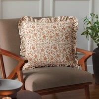 Seventy Three Linen Filigree Printed Ruffle Polyester Filled Cushion - Linen/Ochre - 50x50cm