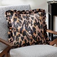 furn. Leopard Printed Velvet Ruffle Cushion Cover - Multicolour - 45x45cm
