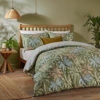 Palm Tree Duvet Cover Geometric Soft Touch Double Quilt Bedding Set Green & Blue