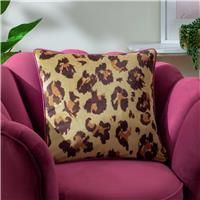 furn. True Leopard Piped Velvet Polyester Filled Cushion - Multicolour - 43x43cm