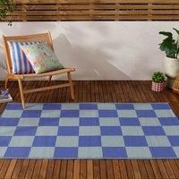 furn. Checkerboard Recycled Outdoor Outdoor Rug - Blue - 120x180cm