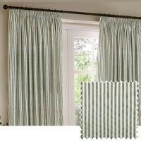 Yard Hebden Striped Cotton Pencil Pleat Curtain Pair Forest 168 X 137Cm, Green