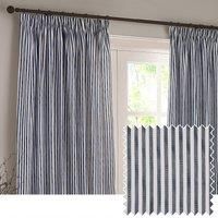 Yard Hebden Striped Cotton Pencil Pleat Curtain Pair - Navy - 168x137cm