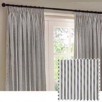 Yard Hebden Striped Cotton Pencil Pleat Curtain Pair Grey 229 X 183Cm, Grey