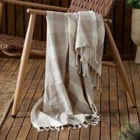Yard Chesil Check Tasselled 100 Cotton Throw Natural 130 X 170Cm, Cream