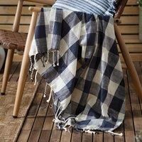 Yard Chesil Check Tasselled 100 Cotton Throw Navy 130 X 170Cm, Blue
