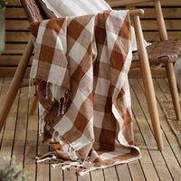 Yard Chesil Check Tasselled 100 Cotton Throw Pecan 130 X 170Cm, Orange