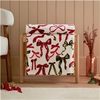 furn. Nathalie Festive Bows Throw – Soft Holiday Season Bow Fleece Blanket (Berry/Pine - 140x180cm)