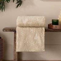 furn. Festive Time Throw – Festive Snowflake & Tree Embossed Soft Flannel Fleece Blanket (Natural - 140x180cm)